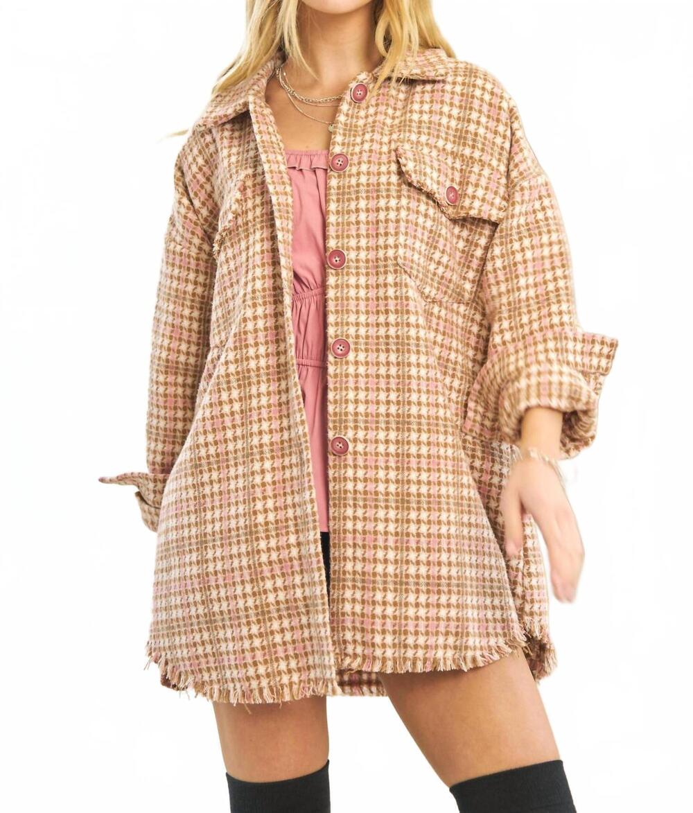 NEW DAVI & DANI plaid long sleeve jacket with front pocket - plus in blush pink